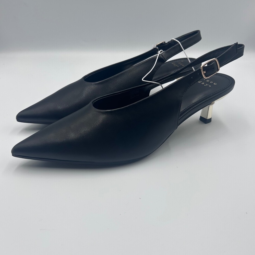 A New Day Samantha Black Pointed Toe Slingback Kitten Heels Size 6.5 NWT
